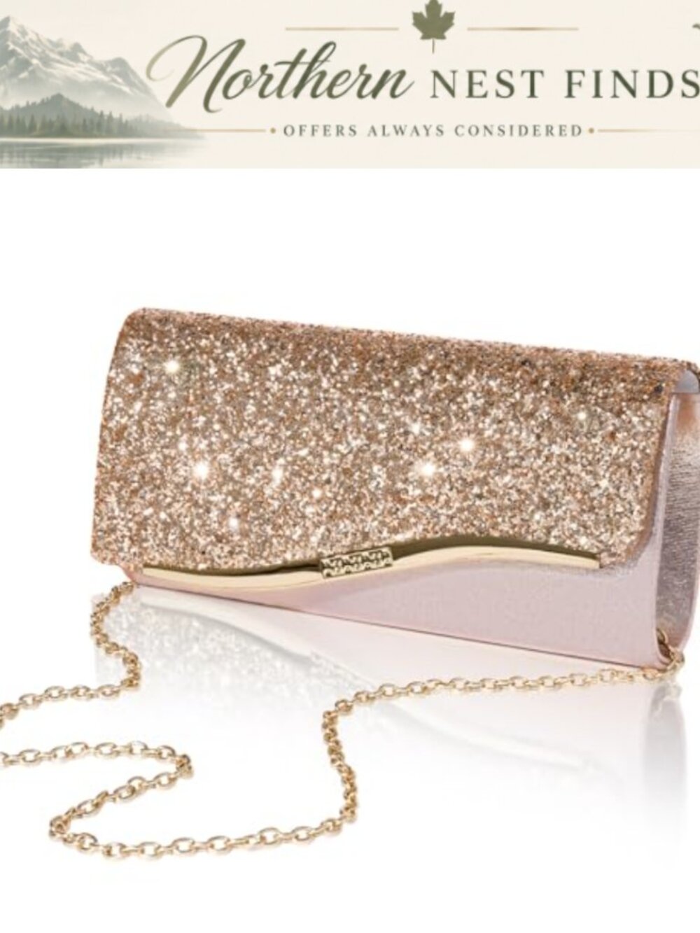 Glitter Evening Clutch Purse with 2 Chain Straps Envelope Shoulder Crossbody